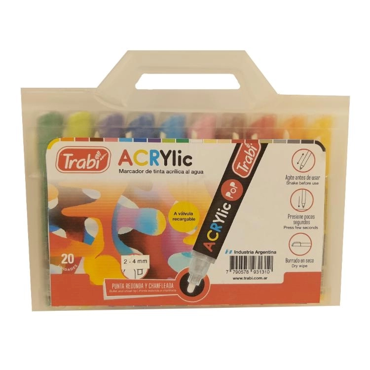 Marcador Acrilico Trabi Acrylic Pop Valija x 20 Surtidos Art.TR36217